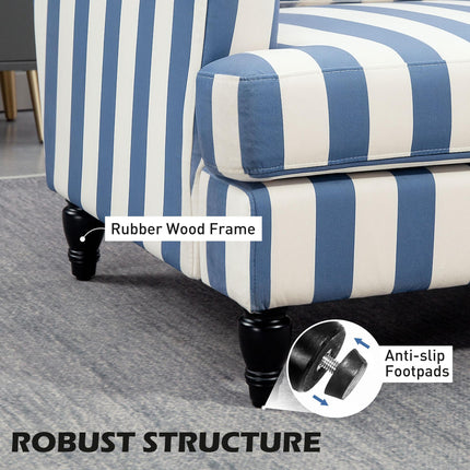 Modern Velvet Accent Armchair with Turned Legs and Wide Seat - Blue and White