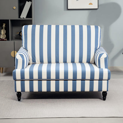 Modern Velvet Accent Armchair with Turned Legs and Wide Seat - Blue and White