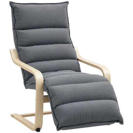 Curved Wooden Accent Lounge Chair with Adjustable Footrest - Drak Grey