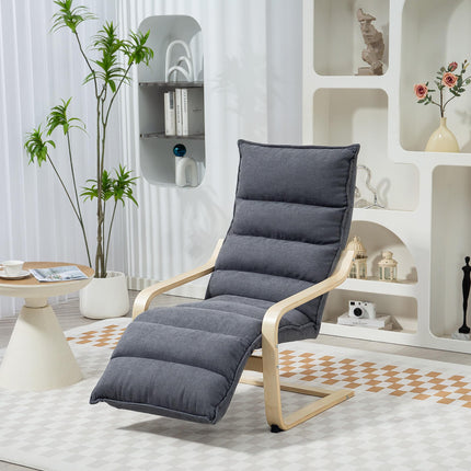 Curved Wooden Accent Lounge Chair with Adjustable Footrest - Drak Grey