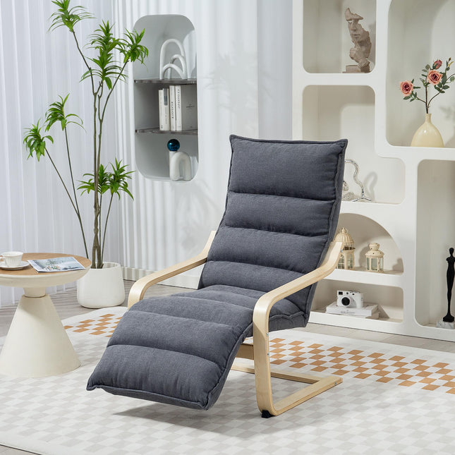 Curved Wooden Accent Lounge Chair with Adjustable Footrest - Drak Grey