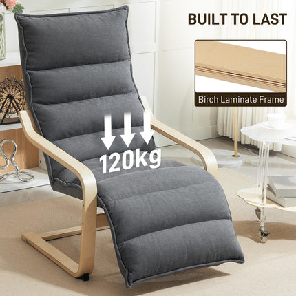 Curved Wooden Accent Lounge Chair with Adjustable Footrest - Drak Grey
