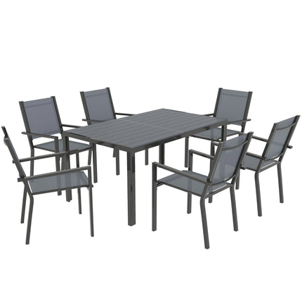 7 Piece Garden Dining Set with 6 Stackable Chairs and 150 cm WPC Table - Grey