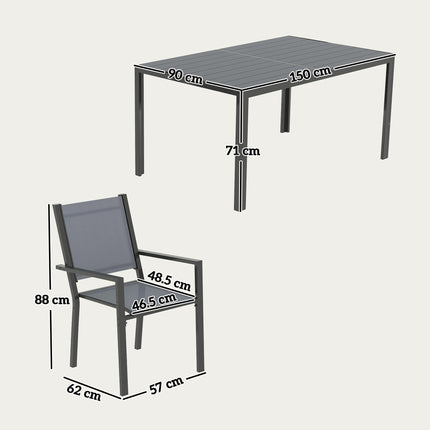7 Piece Garden Dining Set with 6 Stackable Chairs and 150 cm WPC Table - Grey