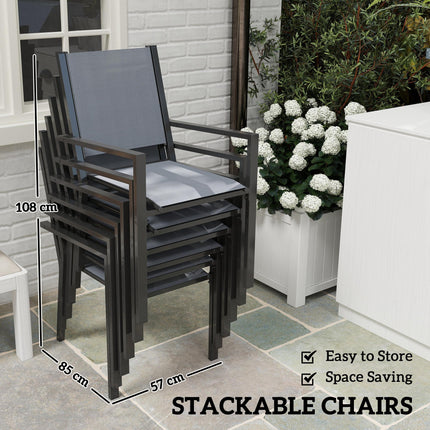 7 Piece Garden Dining Set with 6 Stackable Chairs and 150 cm WPC Table - Grey