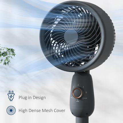 12 Inch Pedestal Fan with 3 Speeds and Oscillation for Home and Office - Grey