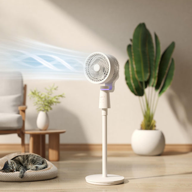 Pedestal Air Circulation Fan with Oscillation and Light Off - White