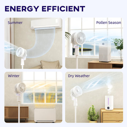 Pedestal Air Circulation Fan with Oscillation and Light Off - White