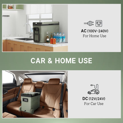 45L Two Compartment Car Fridge Cooler - Green
