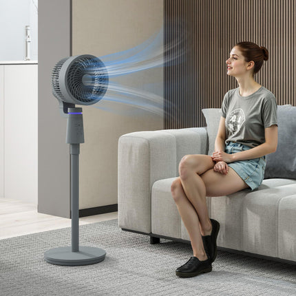 Pedestal Air Circulation Fan with Oscillation and Light Off Function - Grey