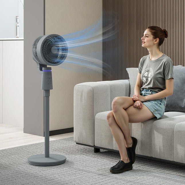 Pedestal Air Circulation Fan with Oscillation and Light Off Function - Grey