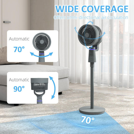 Pedestal Air Circulation Fan with Oscillation and Light Off Function - Grey