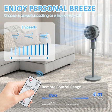 Pedestal Air Circulation Fan with Oscillation and Light Off Function - Grey