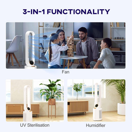 Multi-Mode Bladeless Tower Fan and Humidifier - White