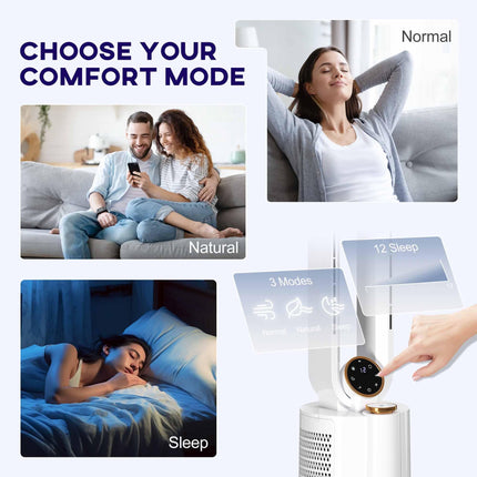 Multi-Mode Bladeless Tower Fan and Humidifier - White
