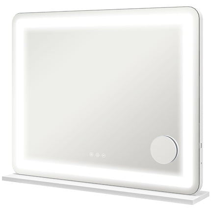Vanity Mirror with Lights, Large 80x62 cm Lighted Makeup Mirror with 3 Colour, 10X Magnifying, USB Charging Port, Touch Screen, Tabletop or Wall Mounted Design, White
