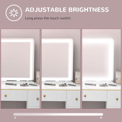 Vanity Mirror with Lights, Large 80x62 cm Lighted Makeup Mirror with 3 Colour, 10X Magnifying, USB Charging Port, Touch Screen, Tabletop or Wall Mounted Design, White