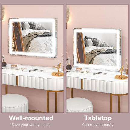 Vanity Mirror with Lights, Large 80x62 cm Lighted Makeup Mirror with 3 Colour, 10X Magnifying, USB Charging Port, Touch Screen, Tabletop or Wall Mounted Design, White