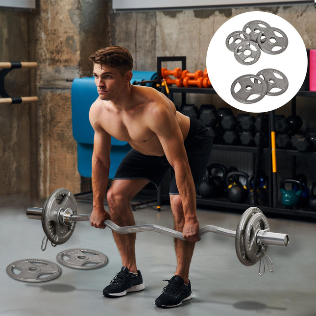 Set of 6 Cast Iron Olympic Weight Plates 35kg (2 x 10kg, 2 x 5kg, 2 x 2.5kg) for 2"/5cm Dumbbell Bar - Silver