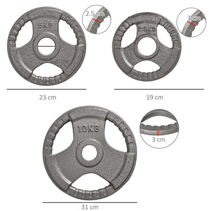 Set of 6 Cast Iron Olympic Weight Plates 35kg (2 x 10kg, 2 x 5kg, 2 x 2.5kg) for 2"/5cm Dumbbell Bar - Silver