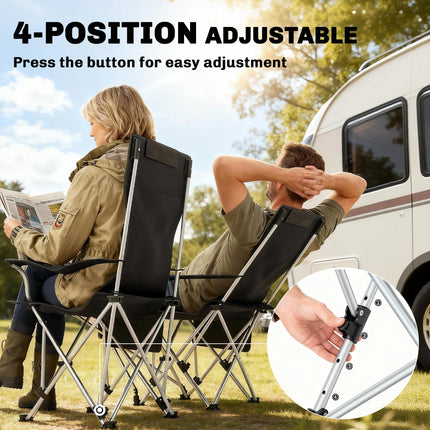 Set of 2 Reclining Folding Camping Chair w/ Detachable Footrest, Storage Bag, Cup Holder & Headrest, Lightweight Portable Camp Chair for Beach, Picnic, Orange and Black