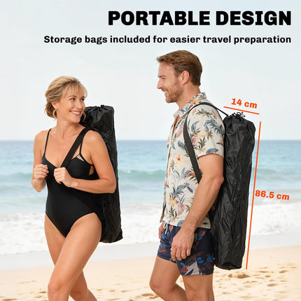 Set of 2 Reclining Folding Camping Chair w/ Detachable Footrest, Storage Bag, Cup Holder & Headrest, Lightweight Portable Camp Chair for Beach, Picnic, Orange and Black