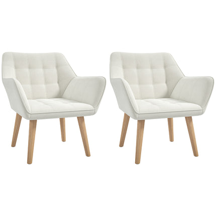 Set of 2 Accent Chair, Arm Chair with Slanted Back, Thick Padding and Rubber Woo