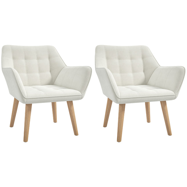 Set of 2 Accent Chair, Arm Chair with Slanted Back, Thick Padding and Rubber Woo