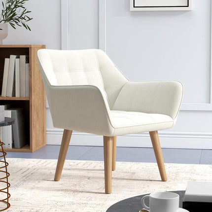 Set of 2 Accent Chair, Arm Chair with Slanted Back, Thick Padding and Rubber Woo
