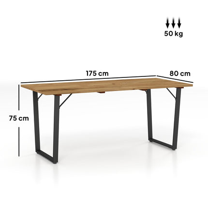 Outsunny 6 Seater Wooden Garden Dining Table, 175 x 80 cm Rectangular Outdoor Dining Table with 5cm Parasol Hole and Slatted Top, Weather Resistant for Patio, Terrace, Brown