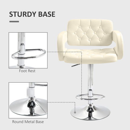 Upholstered Swivel Bar Stool, Set of 2 Height Adjustable Barstool with Back, Armrest, Footrest for Kitchen, White