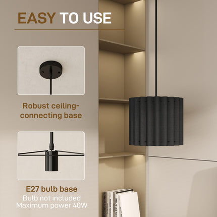 Linen Pendant Light, Bedside Ceiling Lamps with E27 Bulb, Modern Hanging Lights for Living Room, Bedroom, Kitchen, Hallway, Black