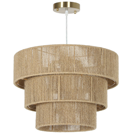 Hemp Rope Ceiling Light, 3-Layer Boho Pendant Light, 4 x E14 Vintage Ceiling Lam