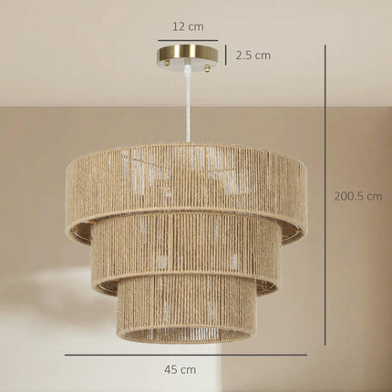 Hemp Rope Ceiling Light, 3-Layer Boho Pendant Light, 4 x E14 Vintage Ceiling Lam