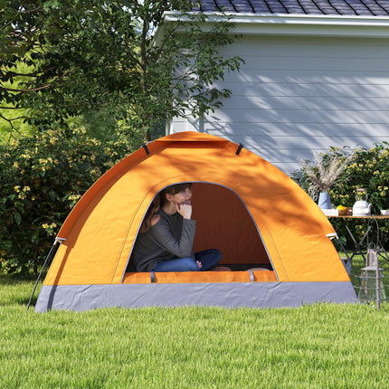 2 Person Spacious Camping Tent with Zipped Doors - Orange