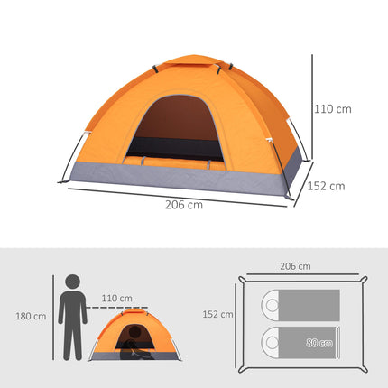2 Person Spacious Camping Tent with Zipped Doors - Orange
