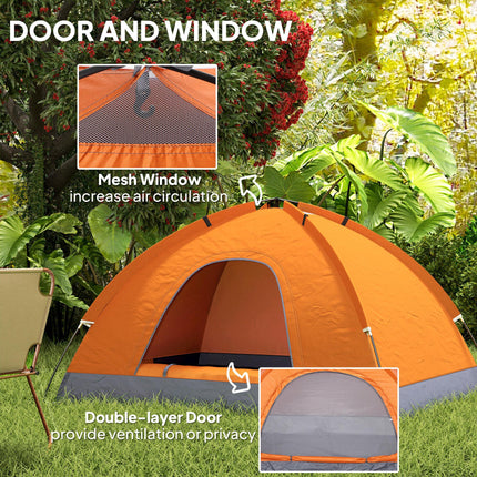 2 Person Spacious Camping Tent with Zipped Doors - Orange