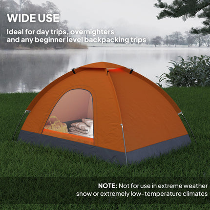 2 Person Spacious Camping Tent with Zipped Doors - Orange