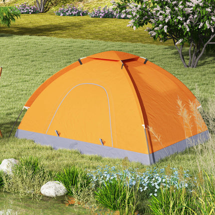 2 Person Spacious Camping Tent with Zipped Doors - Orange