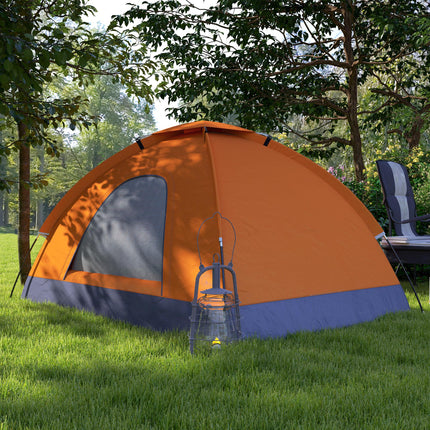 2 Person Spacious Camping Tent with Zipped Doors - Orange
