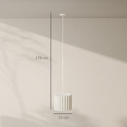 Linen Pendant Light, Bedside Ceiling Lamps with E27 Bulb, Modern Hanging Lights for Living Room, Bedroom, Kitchen, Hallway, White