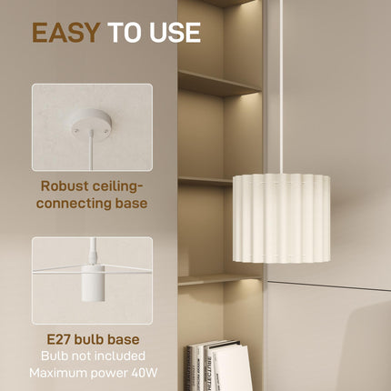 Linen Pendant Light, Bedside Ceiling Lamps with E27 Bulb, Modern Hanging Lights for Living Room, Bedroom, Kitchen, Hallway, White