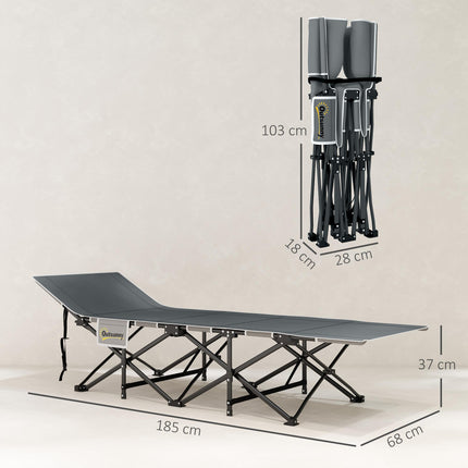 68cm Wide Folding Bed, Camping Cot for Adults with Mattress, Carry Bag, Storage Pocket, Max Load 150kg, Light Grey