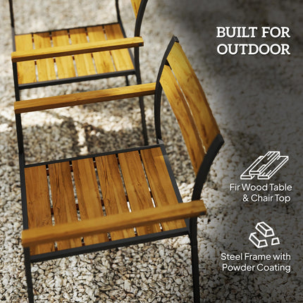 Seven-Piece Wood Panel Patio Dining Set - Brown/Black