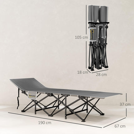 67cm Wide Folding Bed, Camping Cot for Adults with Mattress, Storage Pocket, Carry Bag, Max Load 150kg, Black