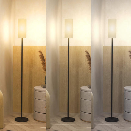 Floor Lamp for Living Room, Modern Standing Lamp with Linen Shade & Foot Switch, Minimalist Tall Pole Lampshade for Bedroom, Office, White