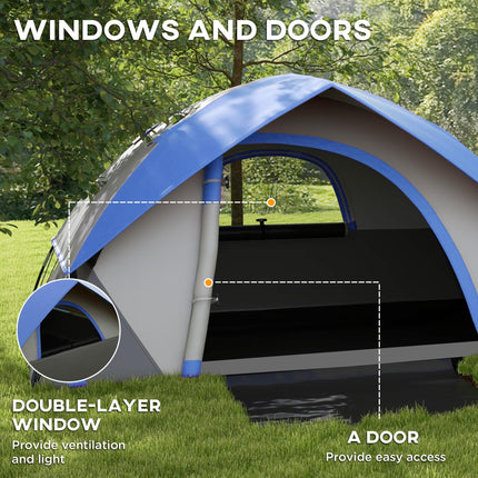 Two Man Single Room Dome Tent, with Accessories - Dark Blue/Grey