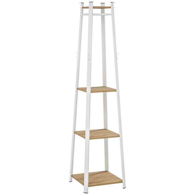 Compact Freestanding Coat Rack - White/Oak