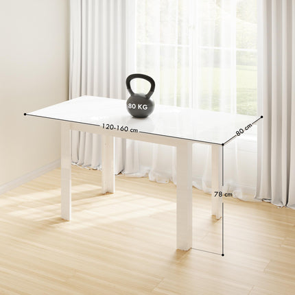 Extendable Rectangular Dining Table 120-160 x 70cm Seats 4-6 - High Gloss White