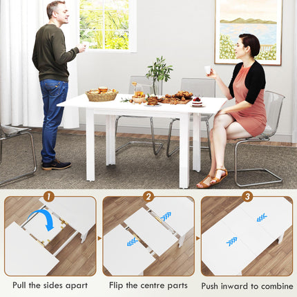 Extendable Rectangular Dining Table 120-160 x 70cm Seats 4-6 - High Gloss White